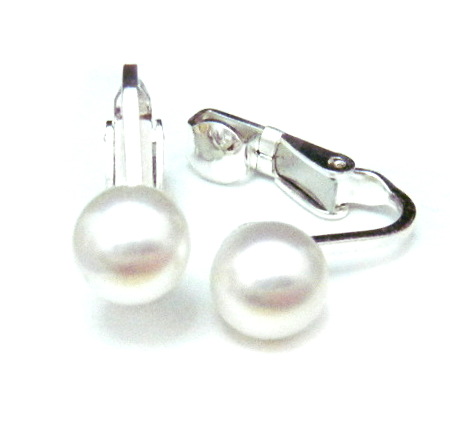 White 7mm AAA Pearl Silver Clip Earrings
